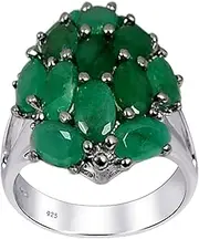 [Orchid Jewelry] 925 Sterling Silver Cluster Rings for Women - Delightful 6X4 mm Green Emerald Birthstone Gemstone - 4.55 Carats Oval
