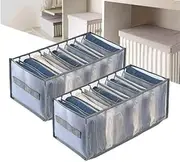 4 Pack 9 Grids Wardrobe Clothes Organizer, Visible Foldable Closet Organizers, Compartment Storage Closet Cabinet Organizer,Underwear Mesh Storage Boxes with Side Handles (GY)