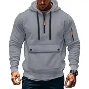 Men's Hoodie Quarter Zip Hoodie Black Navy Blue Khaki Light Grey Dark Gray Hooded Plain Pocket Quarter Zip Sports Outdoor Daily Holiday Polyester Streetwear B