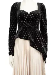 Black Velvet Crystal Polkadot Top
