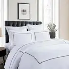 Hotel Grand Duvet Cover Set King-Size Soft Cotton Blend White/Taupe 3-Piece