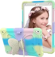 ROUMAYMAY for iPad 9th 8th 7th Generation Case with Kickstand Butterfly Wings, for iPad 10.2 Case (2021/2020/2019) for iPad Air 3 10.5 Pencil Holder Shockproof Protective Cover Kids, Colorful Rainbow