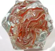 HAND BLOWN GLASS ART PAPERWEIGHT, DIRWOOD, SIGNED, RED WHITE GOLD SPARKLES n3760