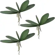 Honbay 3PCS Artificial Orchid Leaves Faux Phalaenopsis Orchids Green Leaves with Stems Real-Touch Plants for Flowers Arrangements and Bonsai Decoration