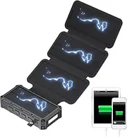 Solar Charger Power Bank | Hand-Cranked Battery Bank Charger with LED Light - Electronic Devices, Powerbank Foldable for Fishing Camping Traveling Home Use