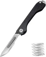 Folding Scalpel Knife with Carbon Fiber Handle & 10 Replaceable Blades, Slip Joi