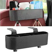 BELOMI Car Headrest Backseat Organizer with Cup Holder, Seat Back Hanging Storage Box with Hooks, Multi-Functional Drink Pocket Food Snack Phone Tray for Kids, Car Travel Accessories (Black)