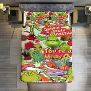 v277 Bed Sheets Bedding Comforter Set Queen Size, grinchmas Set with 2 Pillowcases for All Seasons,Bedding Set 3pcs for Kids Boys Girls Bedroom Decor