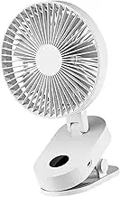 Portable Mini Clip on Fan, Automatic shaking head, Wall mountable, Timing function, Angle adjustment, Rechargeable USB Battery Operated Stroller Fan - White