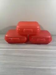 Tupperware Packable Clamshell Containers Red Oyster Trinkets Set of 3 New!