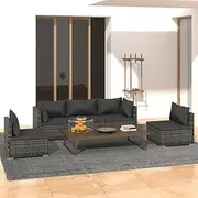 5 Piece Garden Lounge Set with Cushions Poly Rattan Grey Patio Bar Sets