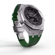 Casioak Mod Custom Watch Casio G-Shock GA-2100 Silver Case Green Strap GA2100