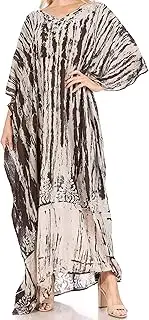 [Sakkas] 1902 - Tacy Women's Casual Boho Summer Maxi Dress Caftan Kaftan Cover-up LougeWear - Black - OS