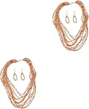 [SHERCHPRY] 2 Sets Style Necklace Earrings Kit Fashion Multi-layered Rice Bead Jewelry for Women Dressing Necklace Earring Set Creative for Wedding Parties