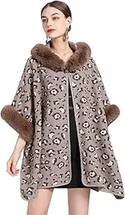 [Generic] Hooded Long Winter Wrap Stole Cape Luxury Faux Fur Trim Shawl Animal Tattoos Soft Large Cardigan Cloak Coat Sweater for Women Lady