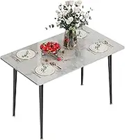 Kitchen Dining Table Marble Tabletop: Rectangular 120cm Contemporary Sintered Stone White Pattern High Gloss Marble Effect Top Dinner Tables with Tapered Metal Legs - Not Include Chair