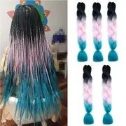 62cm Synthetic Gradient Coloured Braiding Hair Extensions -Black&Pink&Teal