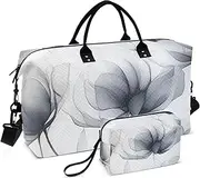 [ZRYSMY] Transparent Florals White Duffel Bag for Traveling, Travel Bag Gym Bag, with Multiple Interior Pockets Shoulder Weekender Bag for Women Men with Toiletry Bag 20.5L x 1.9W x 13.8H