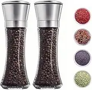 Salt and Pepper Grinder Set, Adjustable Sea Salt Grinder & Pepper Grinder, Stainless Steel & Glass Salt Pepper Shakers, Pepper Salt Mill, 2 Pack