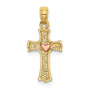 14K Two-Tone W/ Heart In Cross Charm