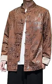 [Generic] Autumn and Winter Tang Suit,Chinese Style Men Retro Chinese Tang Suits Large-Size Jackets Retro Casual Tang Suits Comfortable (Brown,Yellow)