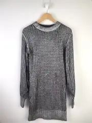 Sass & Bide XS Diamond Heart Dress Silver Knit Cotton Long Sleeve BNWT RRP $390