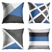 Set of 4 Throw Pillow Covers Modern 18" x 18" (Pack of 4) Grey and Blue