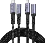 USB C Extension Cable 6.6FT (2 packs/240W/40Gbps/8K), Type C Extender Cables Fast Charging Male to Female Braided Data Cord, 60Hz Video Display Compatible with iPhone 16/PSVR2/MacBook/iPad/Magsafe