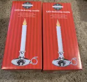 2- December Home LED Flickering Candle -Silver Battery - Auto Timer - 9" NEW