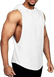 [VgueElegc] Mens Blank Cotton Hoodies Sleeveless T-Shirts Hooded Tank Tops Bodybuilding Blank Workout Hooded Tank Tops