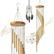 Wind Chimes and Dream Catcher Car Hanging, 36" Large Memorial Wind Chimes with 18 Aluminum Alloy Tubes and Hook for Garden Backyard Patio Home Decor