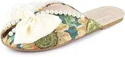 [Perphy] Floral Printed Peep Toe Slip on Pearl Flat Shoes Slides Mules for Women