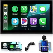 podofo Portable Radio with 7 Inch IPS Touch Screen and Wireless CarPlay and Android Car, Supports SuperLink OTA, Bluetooth, GPS, Voice Control, Mirror Link, FM, AUX