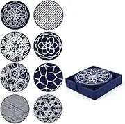 DIYOMR Silicone Coasters Set, Unique Visual Effect Pattern, 8 Pack with Holder, 4" Round (Blue)