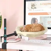 EVOMOTIVE Deskside Dreamer - Cat Desk Hammock, Comes with [2 Washable Fabrics]: Mesh and Plush, 360° Rotating & Height Adjustable [Beige]. Max Weight 35LBS