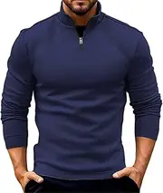 [Generic] Short Sleeve Athletic Men Autumn Casual Long Sleeve Zipper Solid Color Long Sleeve T Shirt Top Plain Shirt