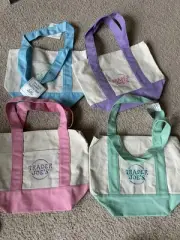 Trader Joe's Mini Pastel Canvas Spring Tote Bag Pink Blue Green Lot Of 9 New