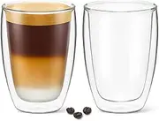 DLux Espresso Coffee Mugs 350ml, Latte Clear Glass Set of 2 12oz Cups, Double Wall Insulated Borosilicate Glassware Cup - Wine, Tea Glasses