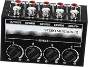 JOINPAYA Mini Audio Mixer 4 Channels Stereo Mini Mixer for Karaoke Gaming No Battery Required