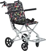 Lightweight Aluminium Wheelchair, Transport Chair with Locking Hand Brakes Removable Flip Up Arms for Elderly Aircraft Travel(B)