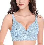 [Generic] Sports Bra Girls Gathered Bra Straps Breast Cup Underwear (no Underwire) Womens Bras No Underwire Front Closure (Light Blue-A, 85D)