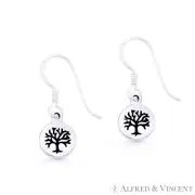 Tree-of-Life / Knowledge Etz Chaim Charm Sterling Silver Dangling Hook Earrings