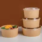 50pcs Round Disposable Salad Bowl With Transparent Lid Rice Bowl Takeway