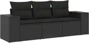 vidaXL 3 Piece Garden Sofa Set with Cushions - Black/PE Rattan - Storage Function, Modular Design - Outdoor Patio/Terrace/Backyard Furniture ```