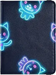 [Amooorous] Cartoon Cute Colorful Fluorescent Neon Cat Leather decorative family passport holder Vaccine Case Protector Cover Passport Cover with RFID Blocking Lightweight, Cartoon cute colorful fluorescent neon