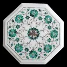 24" Elegant White Marble Side Coffee Table Malachite Stone Floral Inlay Arts Dec