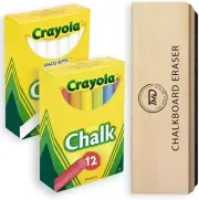 Chalkboard Chalk & Eraser Set, 24Pc W/ 12 White & 12 Colored Chalks, Dustless