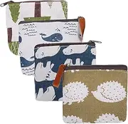 NULYLU 4Pcs Cartoon Pattern Canvas Makeup Bags Small Zip Bags for Women Multi Purpose Coin and Key Storage Washable Flexible Zippers Fun Animal Designs