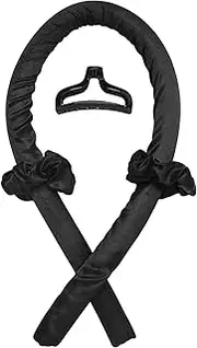 Soft Satin Heatless Hair Curler Set | 1 Curling Rod with 2 Silk Scrunchies & 1 Hair Claw Clip for Effortless Overnight Curls, Heat-Free Styling Tool for All Hair Types (Black, One Size)