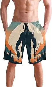 [XYMZR] Men's Swim Trunks Sasquatch Fish Sunse Quick-Dry Bathing Suit Swimming Board Shorts S
